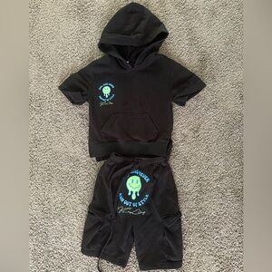 Kids Black and Blue Hoodie and Shorts Set